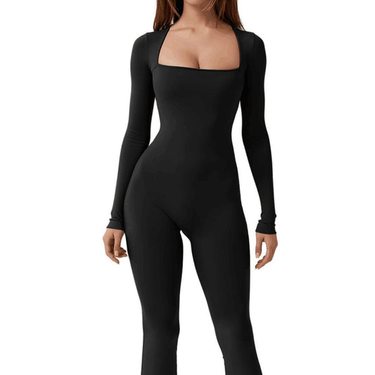 Dame Langærmet Jumpsuit med bredt ben og kvadratisk udskæring Stilla