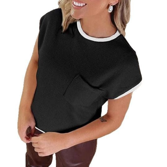 Dame afslappet skjorte med brystlomme og kontrasterende søm Stiila