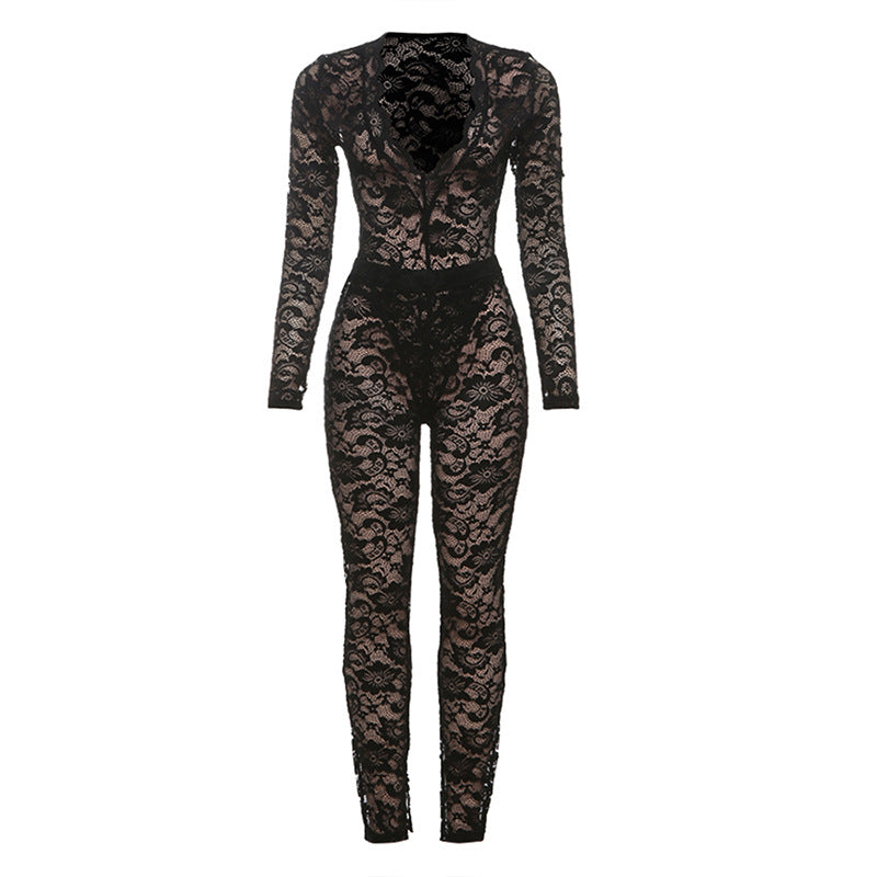 Dame Elegant spidse jumpsuit med dyb udskæring og figursyet snit Stilla
