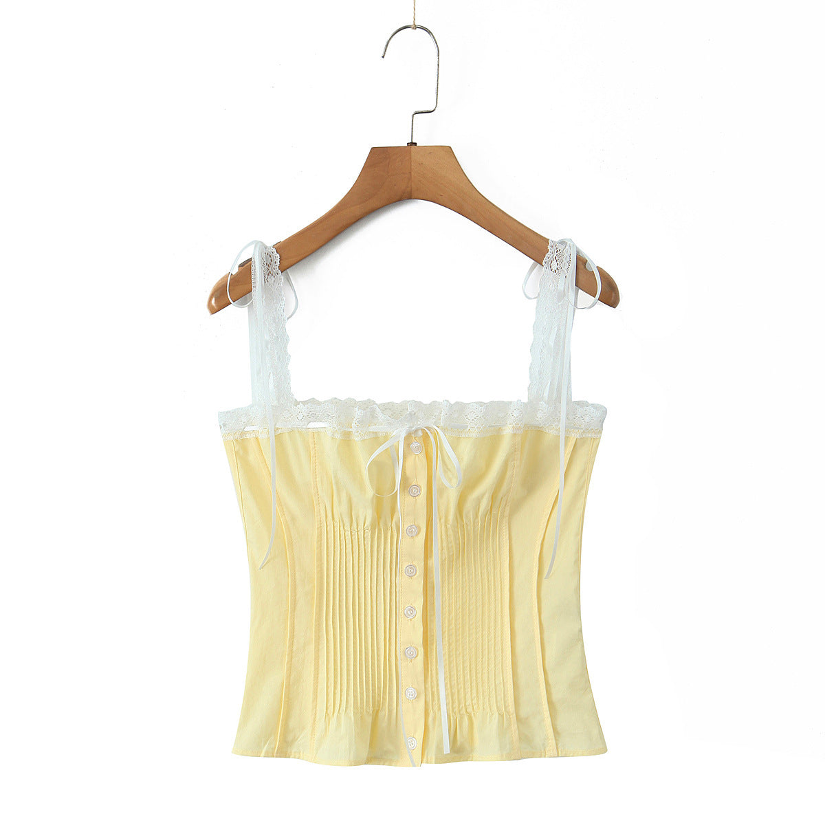 Dame Tailored Spaghetti Strap Shirt med Volantdetaljer og Knapliste Stilla