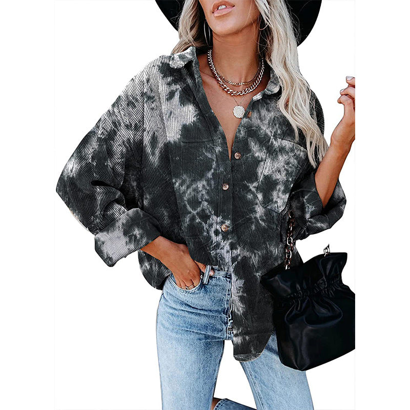 Dame afslappet oversized skjorte bluse i cord Stilla
