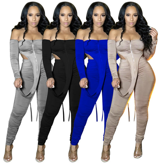 Dame Cut-Out Jumpsuit med lange ærmer og elegant vrapdesign Stilla