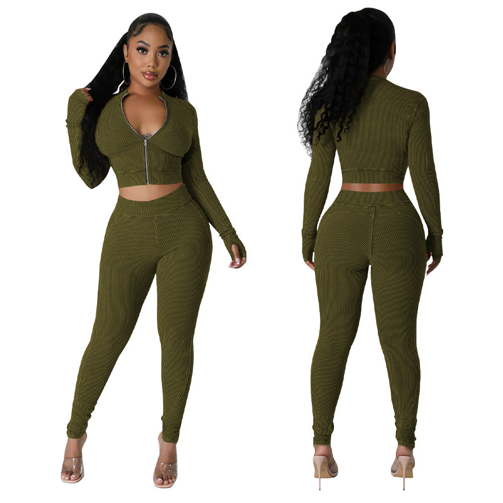 Dame Cropped Sweatuit med høj krave og lynlås Stilla