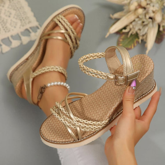 Dame Wedge-sandaler med flettede remme og komfortabelt fodbund Stilla