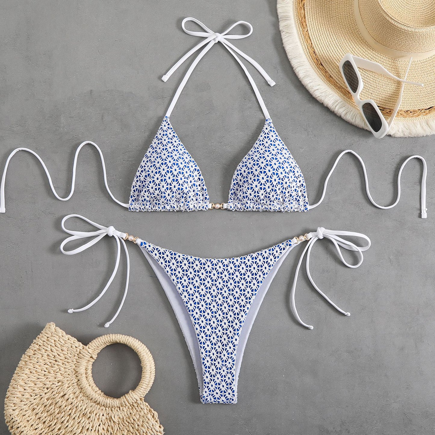 Femme Spids Trim Triangel Bikini Sæt Stilla