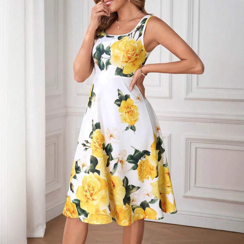 Dame A-linie kjole med blomster mønster Stilla