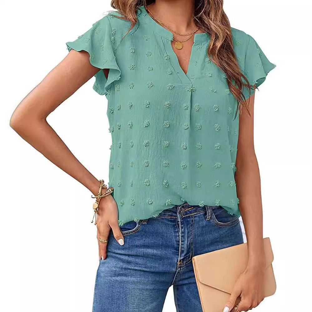 Dame elegant blouse med fint strukturdesign og korte ærmer Stilla