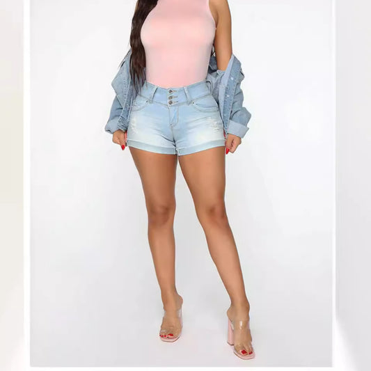 Dame Denim-shorts med høje taljebånd og afslappede vaskninger Stilla
