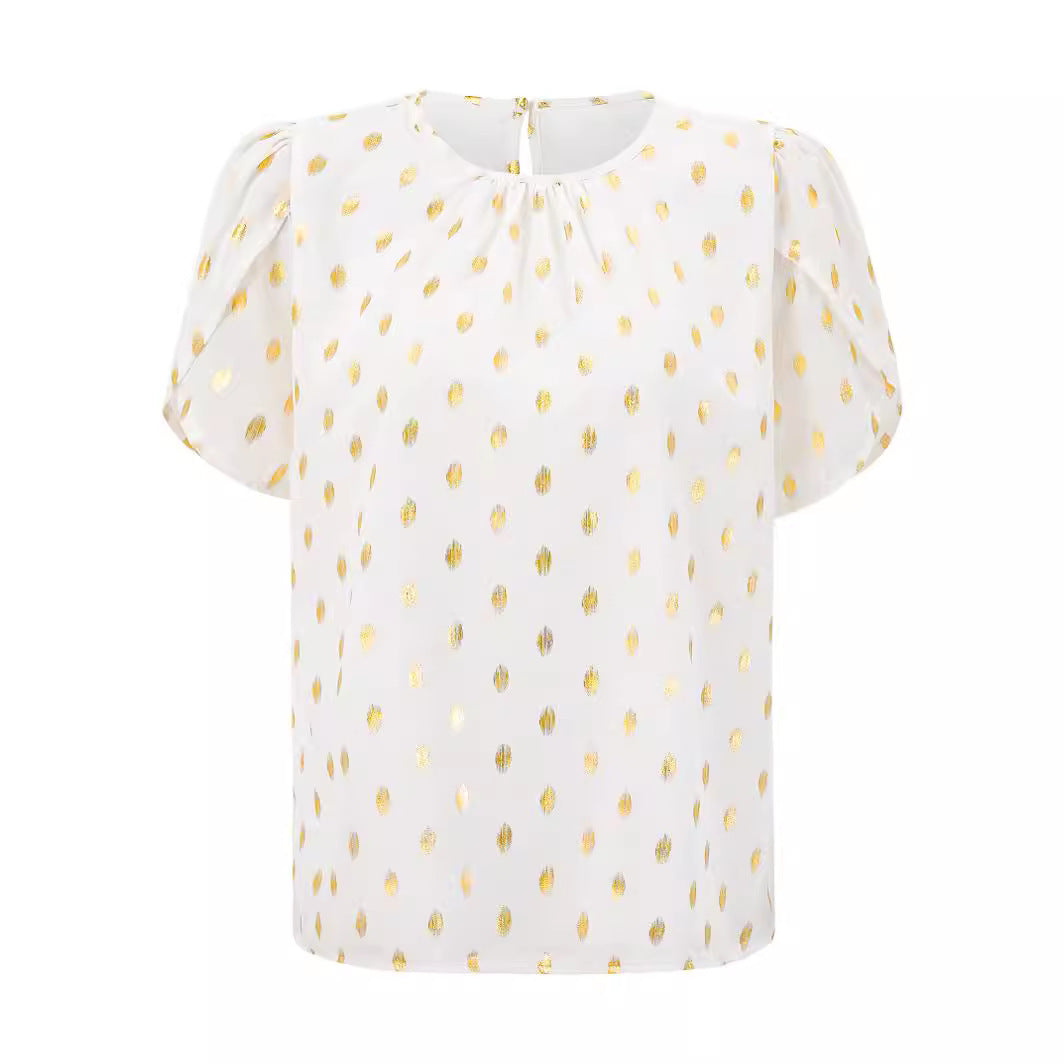 Dame Elegant Bluse med gyldne detaljer og afslappet snit Stilla