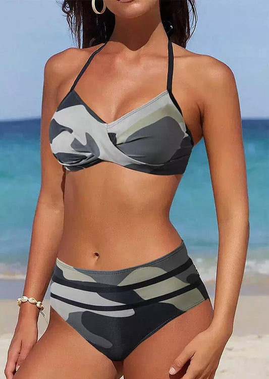 Dame triangel-bikini med moderne camouflage-mønster og høj talje Stilla