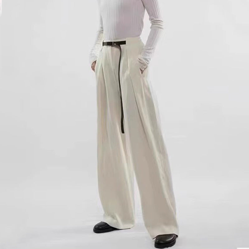 Dame elegant høj talje bukser med vidde ben og taljebånd Stilla