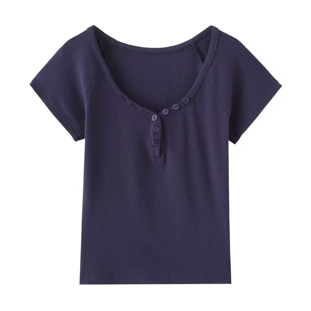 Dame afslappet kortærmet Henley-T-shirt med raffinerede knapdetaljeringer Stilla