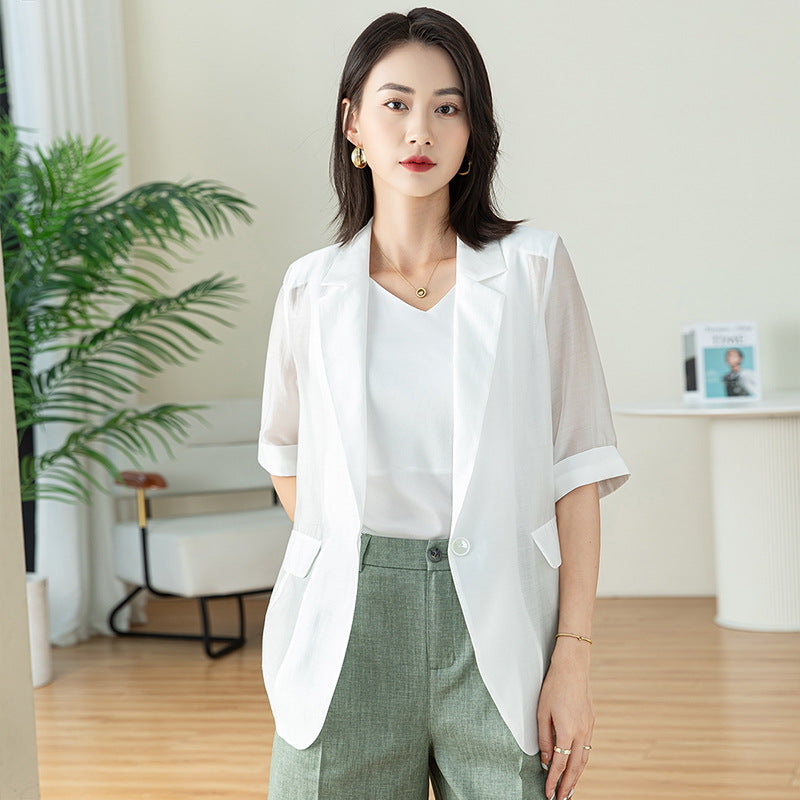 Dame afslappet blazer med halvlange ærmer og praktiske lommer Stilla