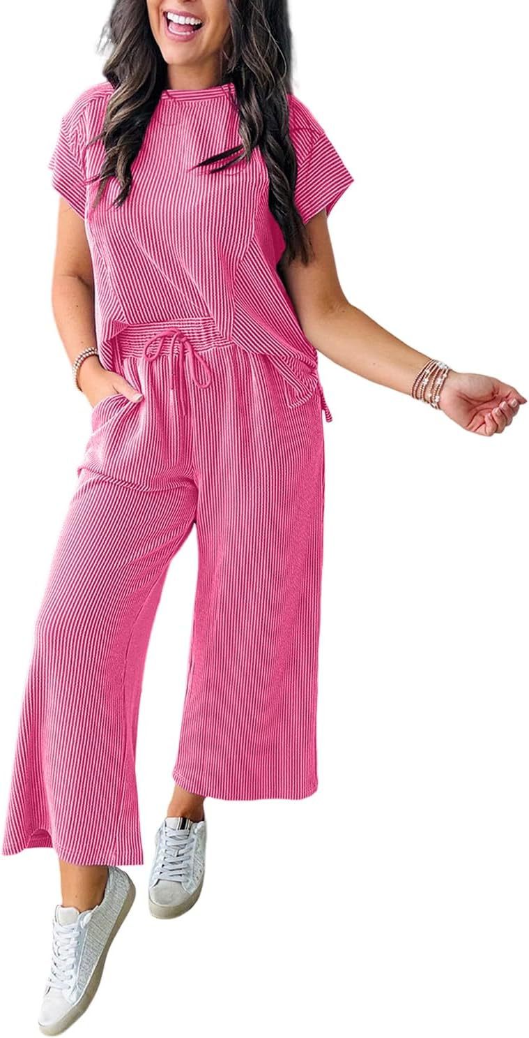 Dame afslappet strik-jumpsuit med brede ben og elastisk talje Stilla