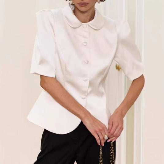 Dame elegant blazer med voluminøse ærmer og rund krave Stilla