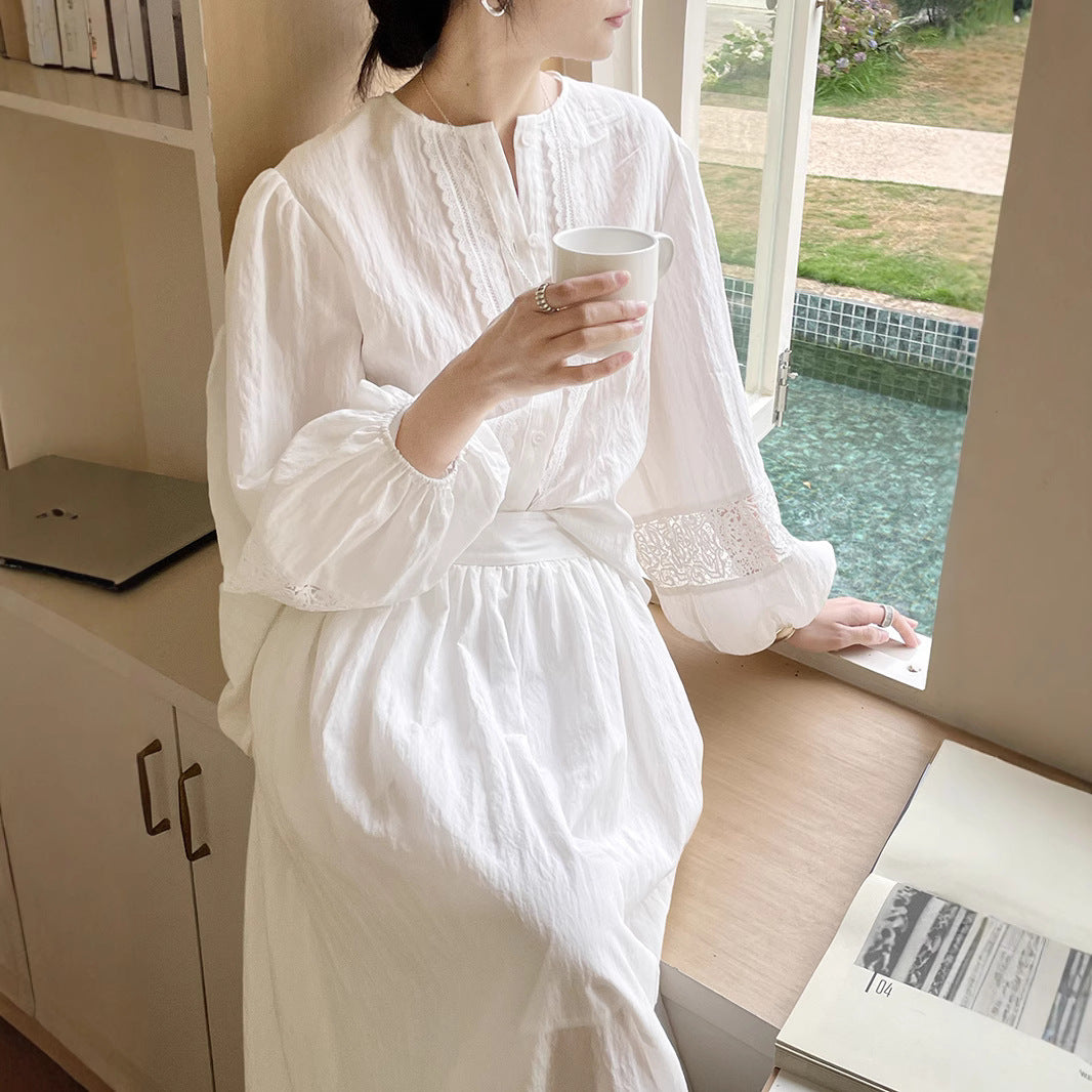 Dame elegant bluse med kunstfærdig spidsdekoration Stilla