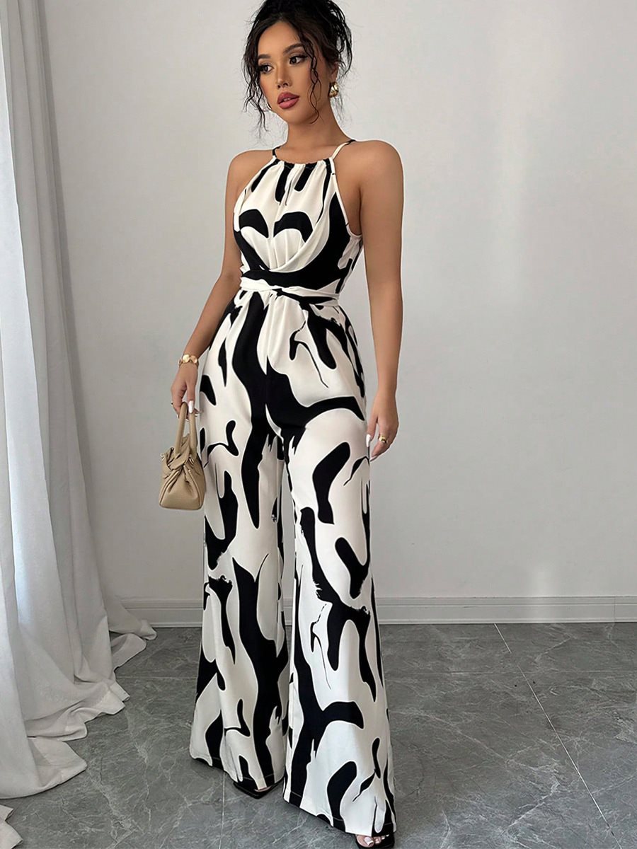 Damer elegant jumpsuit med bredt ben og smart mønster Stilla
