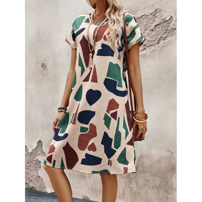Dame Abstrakt Tryk Casual Shift Kjole Stilla