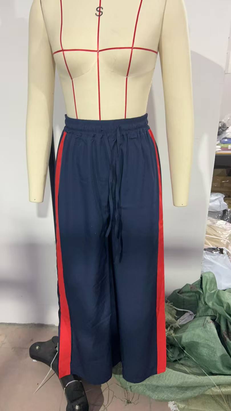 Dame afslappet bred buks med leopardmønster og kontraststriber Stiila