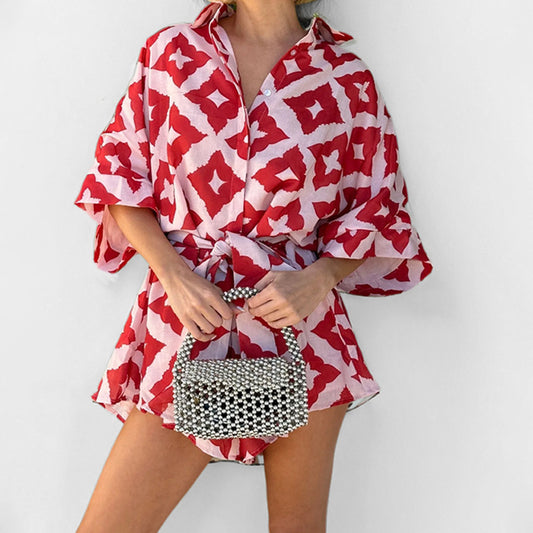 Dame afslappet Kimono-bluse med taljebånd Stilla