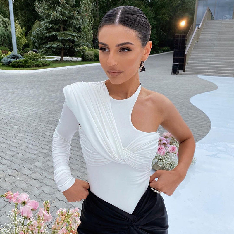 Kvinder Asymmetrisk Bodysuit med Plisseret detaljer Stilla