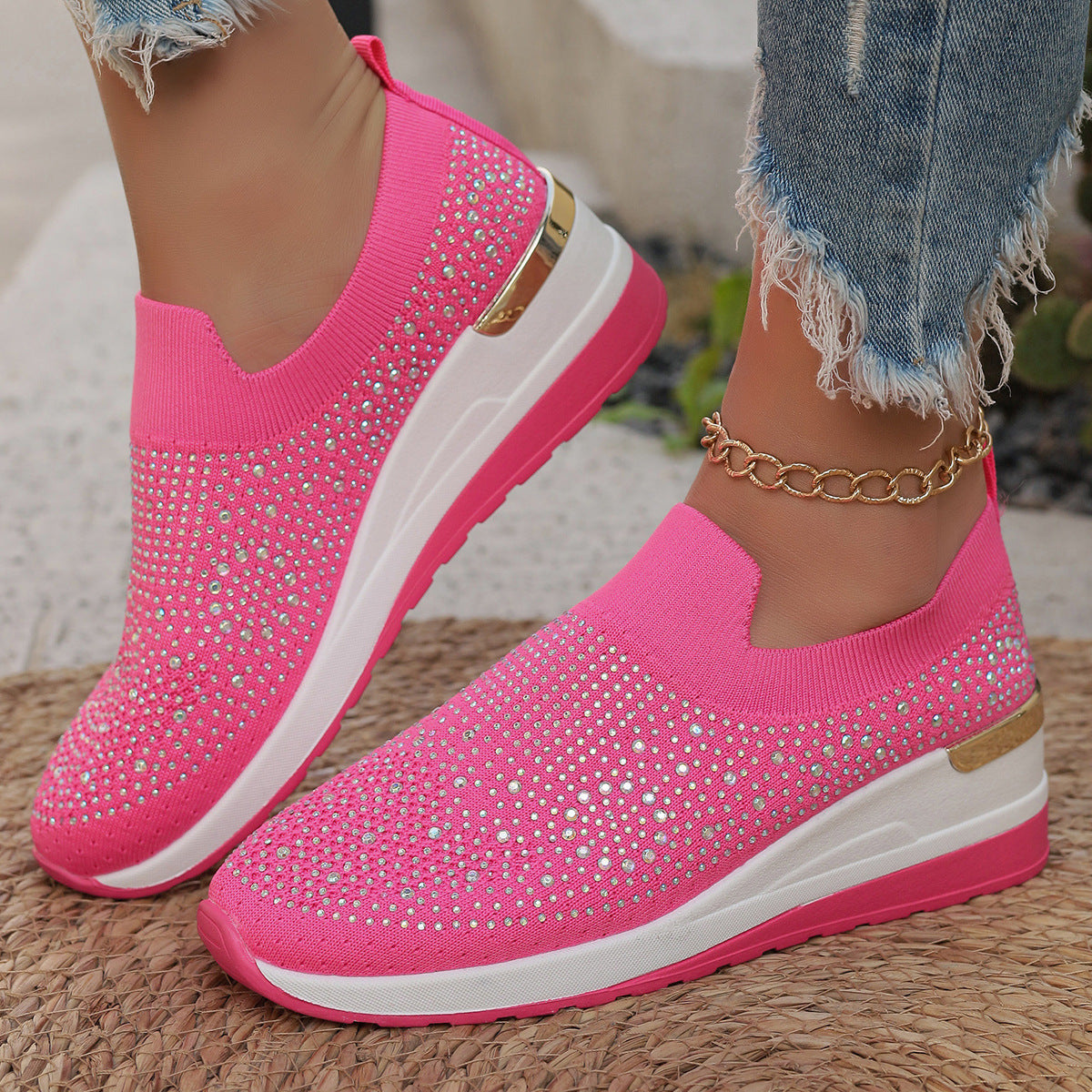 Dame Sneakers med glitrende strass accenter og elastisk indsats Stilla