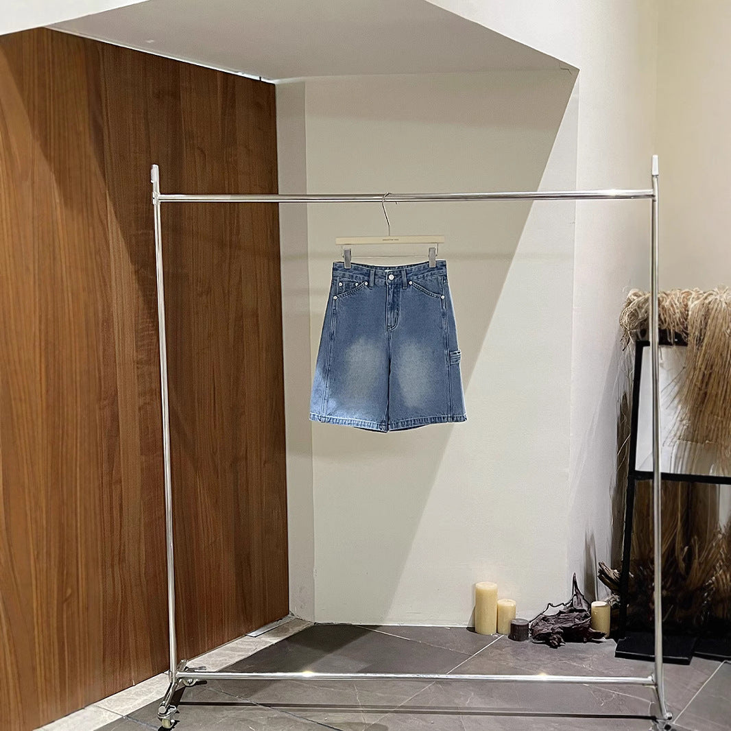 Dame afslappede denim shorts med højt liv og bred skæring Stilla