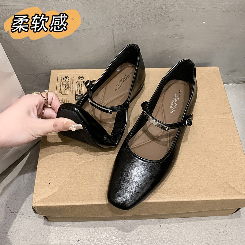 Dame elegant ballerinas med kvadratisk tåparti og justerbar rem Stilla
