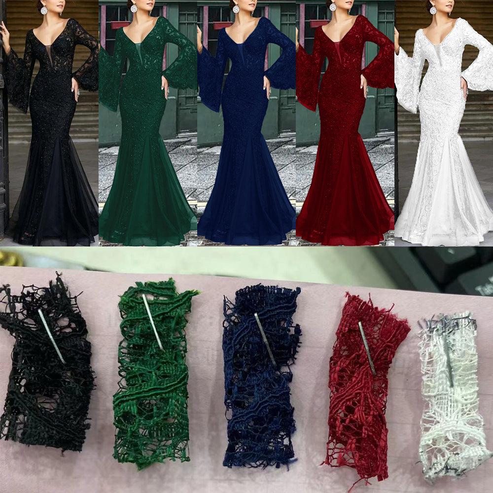 Dame Elegant Havfrue-aftenkjole med glitrende udsmykninger og vidt udsvajende ærmer Stilla