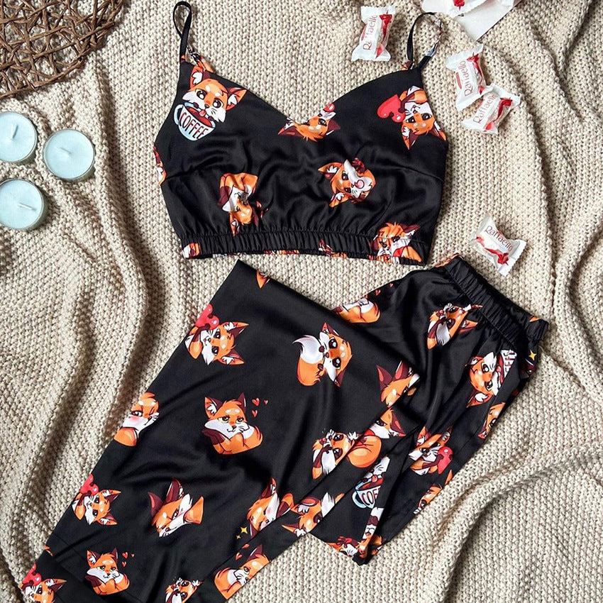 Dame Crop-Top og Bukser Sæt med legende Dyremotiv Stilla