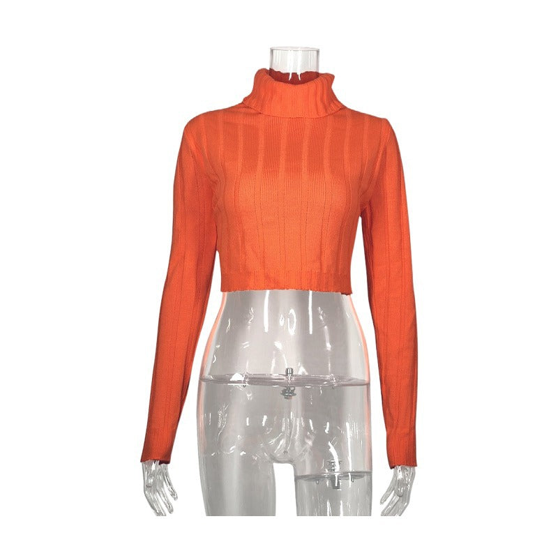 Dame Cropped Rullekravepullover med Strukturmønster Stilla