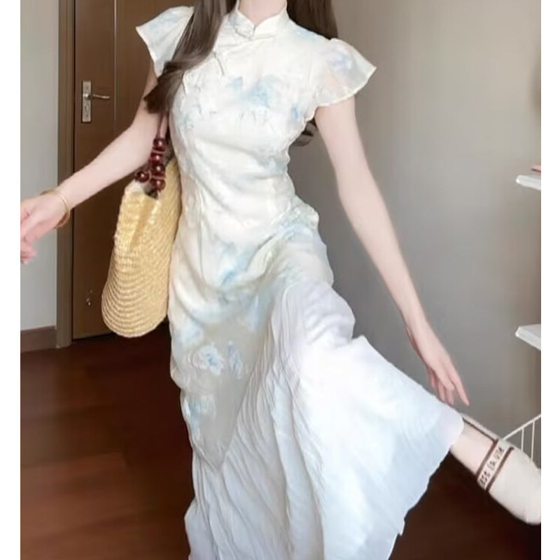 Femme Elegant Floral Tryk Maxi Kjole Stilla
