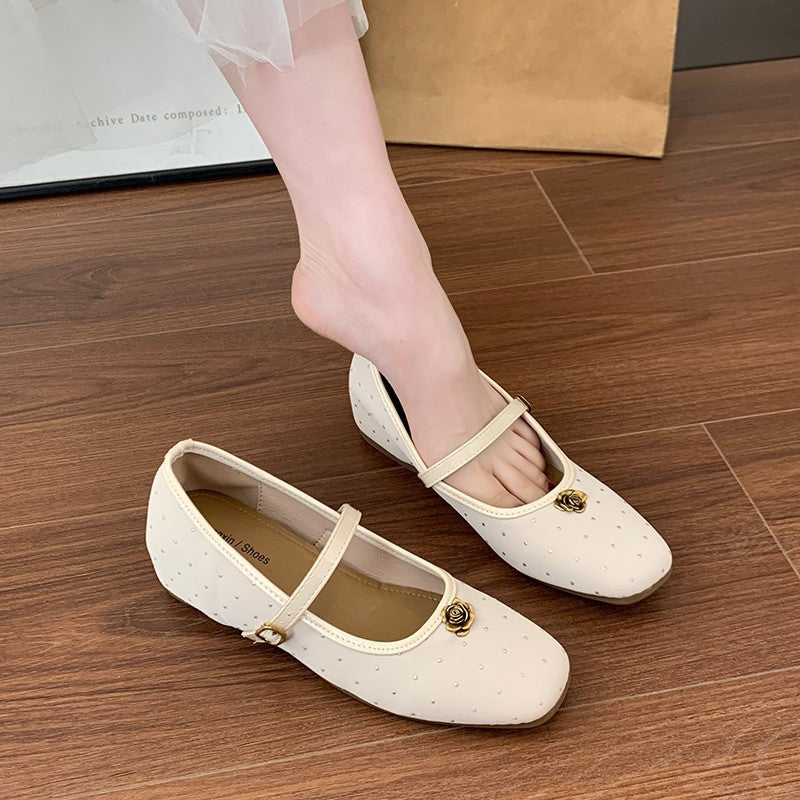 Dame Dekorative Mary Jane Ballerinaer med Strass-accenter Stilla