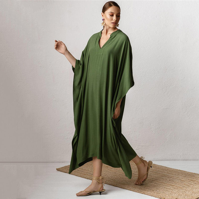 Dame elegant kaftan kjole med dyb V-udskæring og bred skæring Stilla