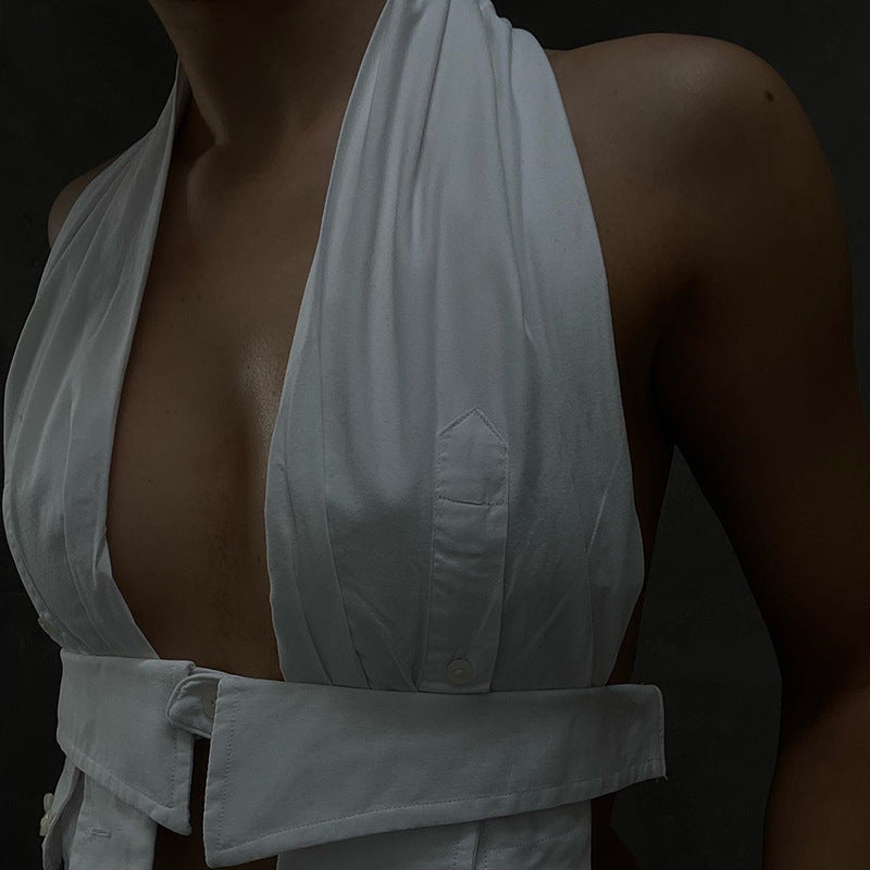 Dame Cropped Top med indpakningsdesign og flot rygudskæring Stilla