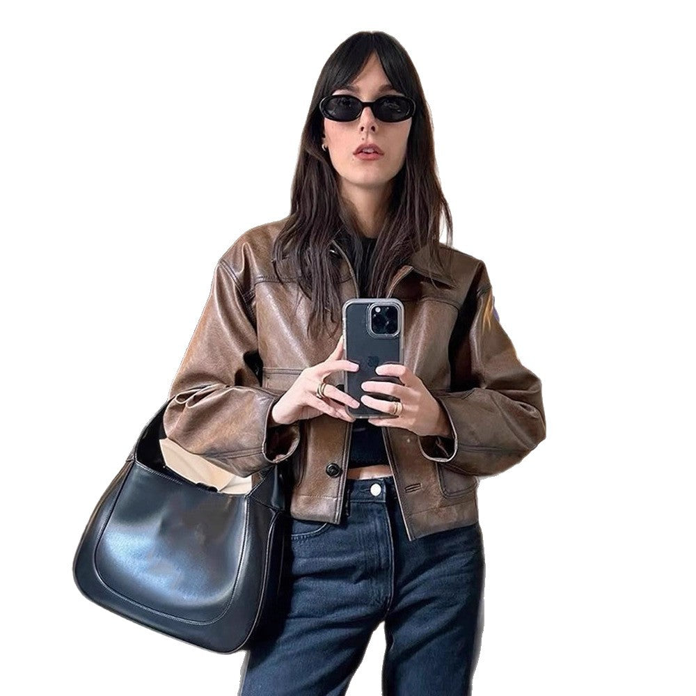 Dame cropped Kunstlæderjakke med moderne snit og kvalitetsdetaljer Stilla