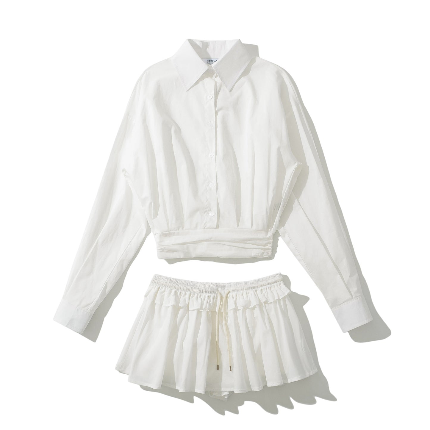 Dame Cropped Button-Up Bluse og Mini skirt Sæt Stilla