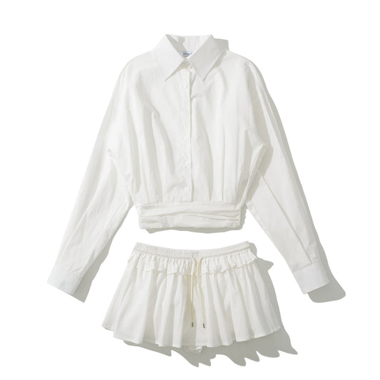 Dame Cropped Button-Up Bluse og Mini skirt Sæt Stilla