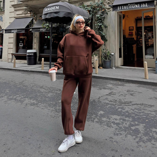 Dame afslappet oversized hoodie og bred bukser sæt Stilla