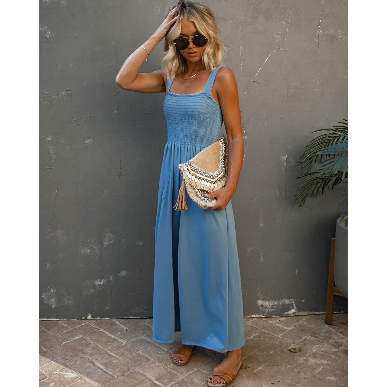 Dame Maxijumpsuit med elastisk overdel og praktiske lommer Stiila