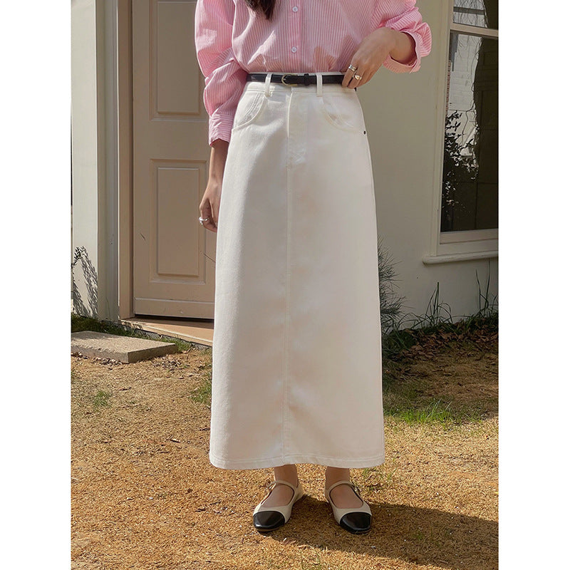 Dame Denim-maxiskørt med lige pasform og elegant udvikling Stilla