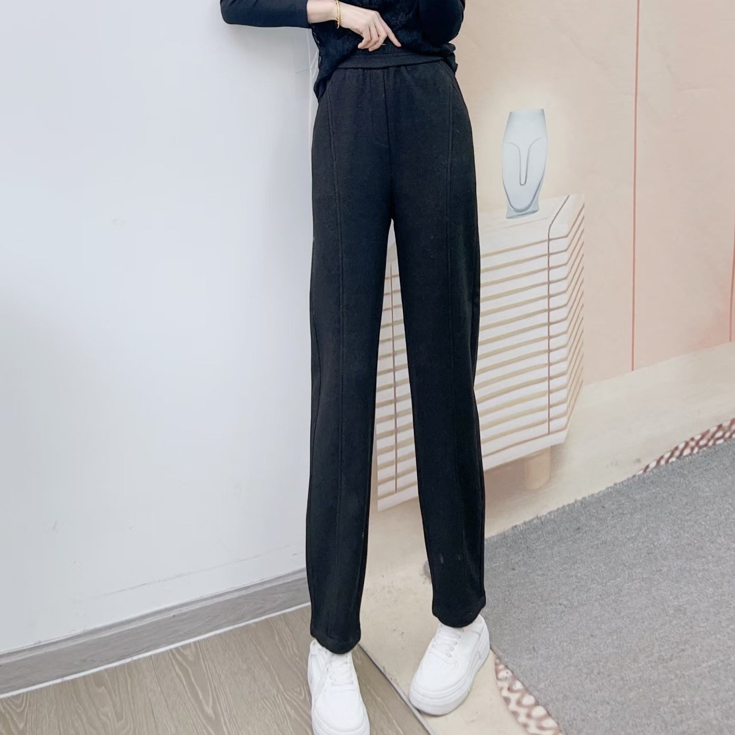 Dame elegant høj talje-bukser med høj kvalitet tekstur og afslappet snit Stilla