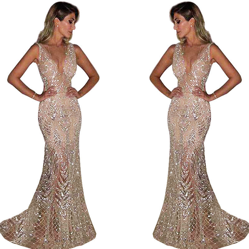 Dame Elegant aften kjole med skinnende paljetter og tætsiddende snit Stilla