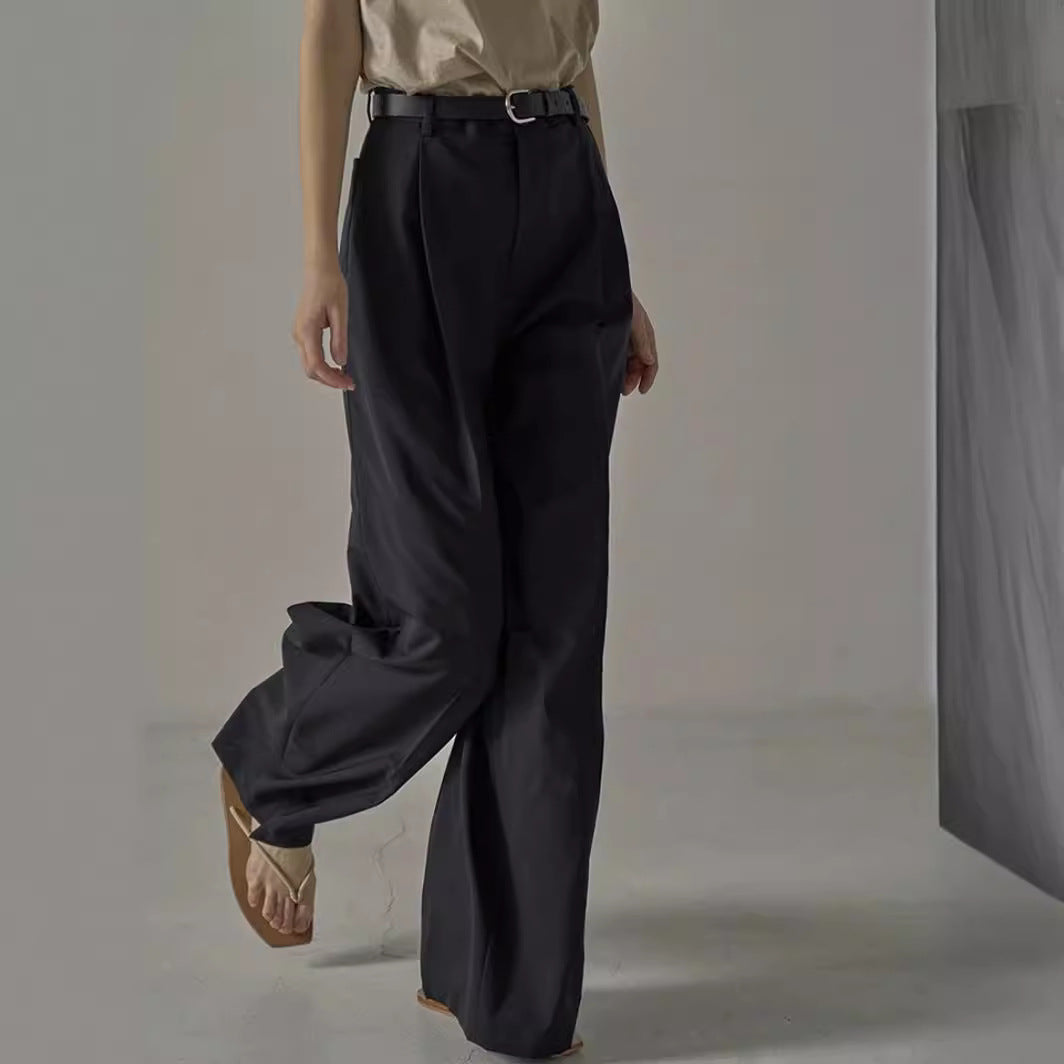 Dame elegant bred jakkesætsbukser med højliv og smart bælte Stilla