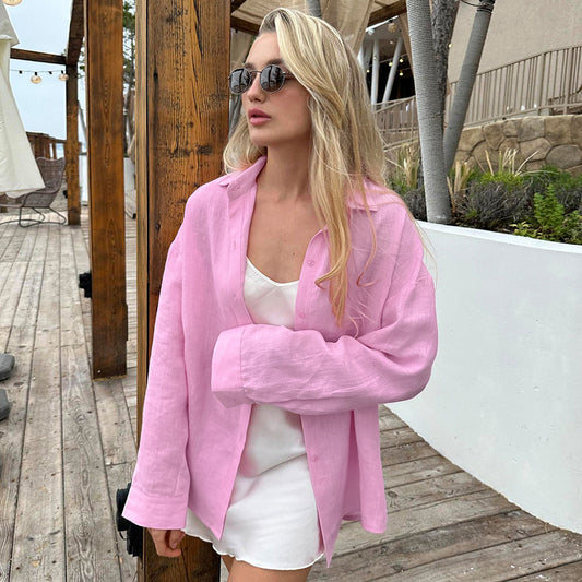 Dame afslappet bluse med knude-formet kant og brede ærmer Stilla