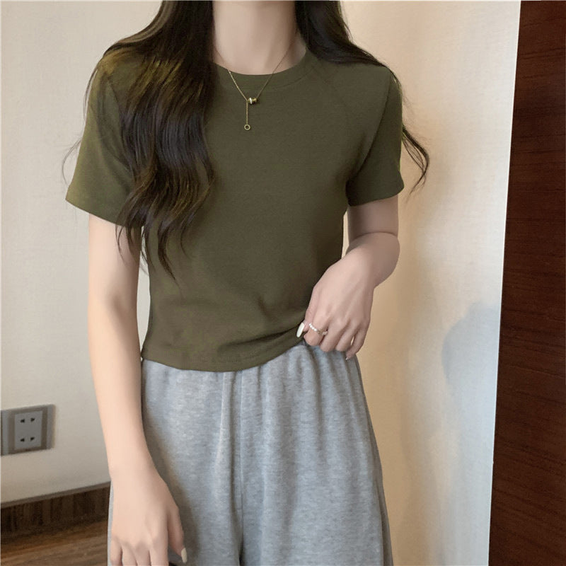 Dame Cropped Fitted Basic T-Shirt Stilla