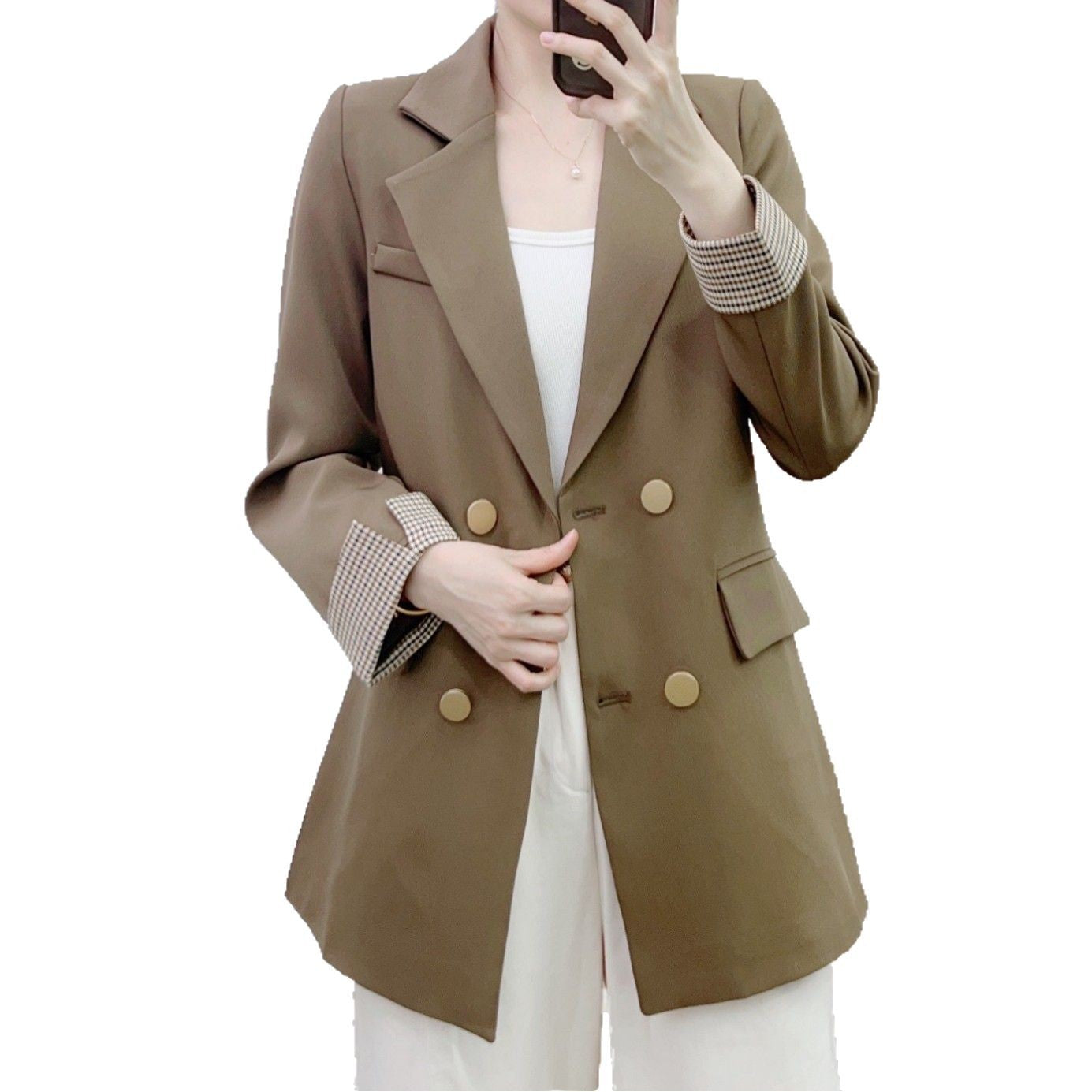 Dame elegant blazer med dobbelt række knapper og moderigtige applikationer Stilla