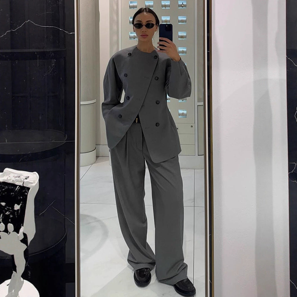 Dame Elegant Business-jakke med dobbeltknaplukning Stilla