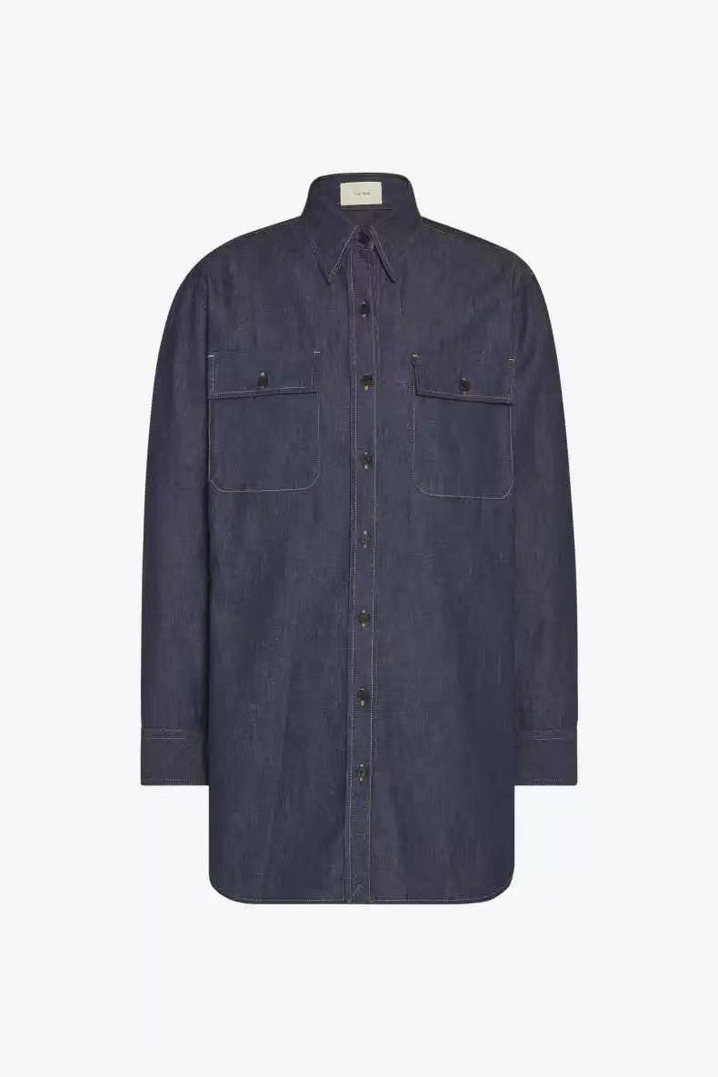 Dame afslappet denim skjortejakke med to brystlommer og moderne snit Stilla