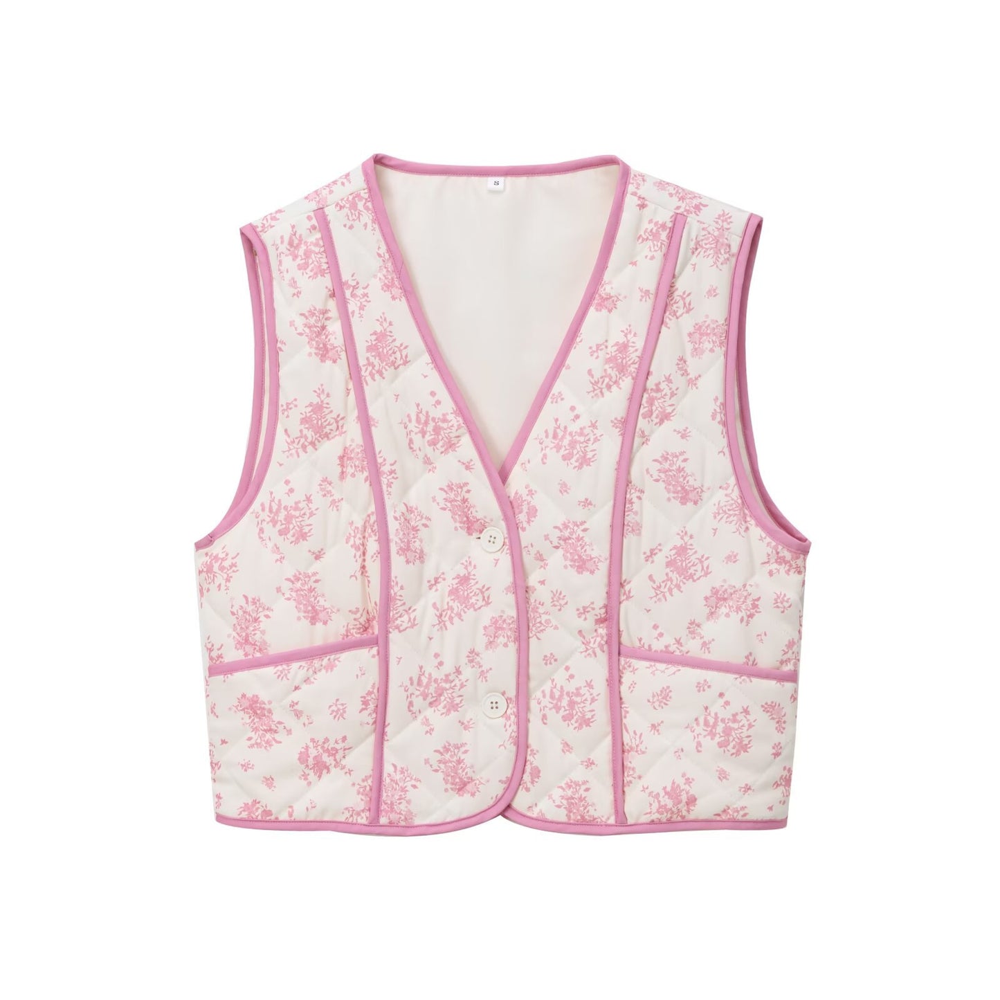 Dame quiltet vest med blomsterdesign og praktiske lommer Stilla